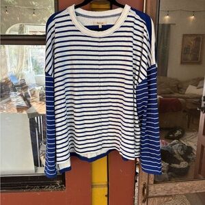 Madewell Navy and White Striped Crewneck